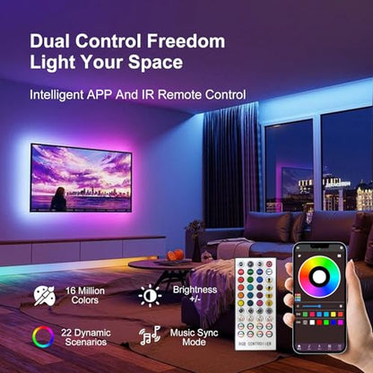 200 FT Led Lights for Bedroom (2 Rolls 100 FT), Music Synchronized Smart Led Strip Lights, Ultra Long with Remote Application Control Bluetooth LED Lights, Color Change RGB Light - size: 200FT