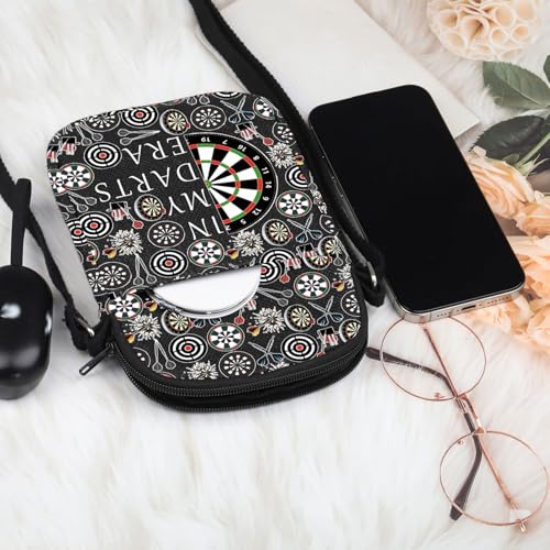 MNIGIU Funny Dart Gift For Dart Player In My Darts Era Crossbody Bag Dartboard Paint Shoulder Bag Dart Game Queen Gift - color: In My Darts Era Black