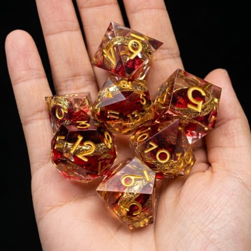 Ring DND Dice Set Sharp Edge Resin Dice,Golden Ring Inclusion Suitable for Lord of the Ring D&D Dice RPG Role Playing Games Suitable for Dungeons and Dragons Polyhedral Dice Set（red） - color: Red