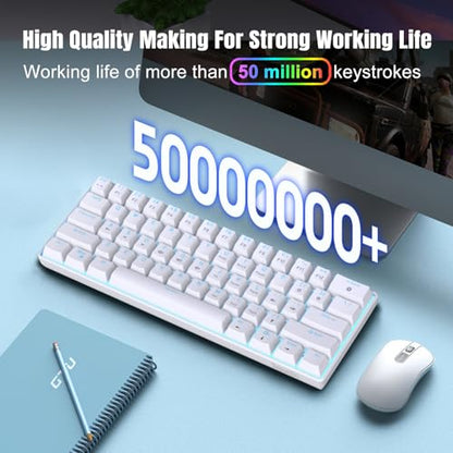 Snpurdiri 60% Mechanical Gaming Keyboard (White, Blue Switches) | Ice Blue LED Backlit 61 Keys Mini Wired Office Keyboard for Windows Laptop PC Mac - color: White(Ice Blue Light)/Blue Switch