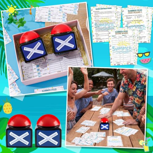 Summer Friendly Feud Game with 2 Answer Buzzers, Fun Family Summer Party Board Games for Adults Feud Card Trivia Quiz Activities for Holiday Party Family Office Group Team Building - style: Summer