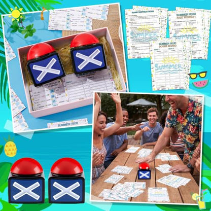 Summer Friendly Feud Game with 2 Answer Buzzers, Fun Family Summer Party Board Games for Adults Feud Card Trivia Quiz Activities for Holiday Party Family Office Group Team Building - style: Summer