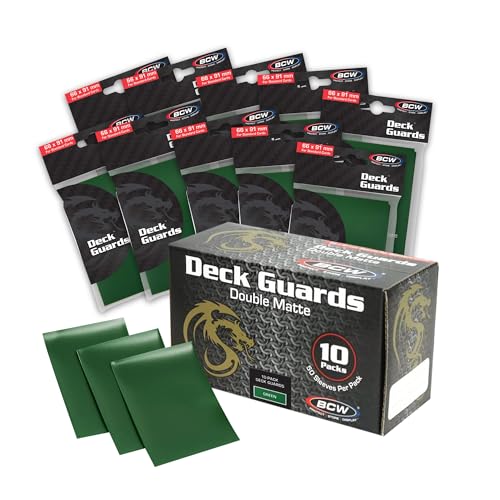 BCW Deck Guard - Double Matte Card Sleeves | 500 Count Box (10 Packs of 50 Sleeves) |Acid-Free, No PVC | Fits 2.5" x 3.5" Game Cards | Archival Safe Sleeves for Card Protection (Green) - color: Green