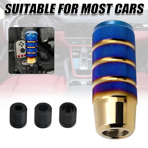 Osilly 3.74 Inch Aluminum Shift Knob with 3 Threaded Adapters, Blue/Gold | aluminum alloy construction, ergonomic extended grip, supplied adapters, for manual and select automatic cars, interior parts - color: Blue+Golden
