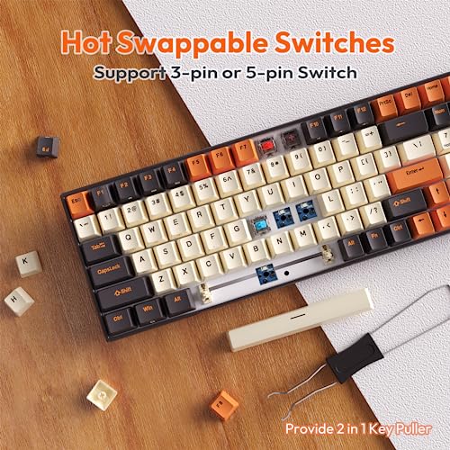 RK ROYAL KLUDGE RK100 Wireless Mechanical Keyboard RGB Backlit Bluetooth5.1/2.4G/Wired 96% Full Size 100-Key Hot Swappable Gaming Keyboard Blue Switch Carbon | 96% Full Size Keyboard with Number Pad, 2.4Ghz/BT/Wired, Hot Swappable PCB, 3750mAh battery, RG