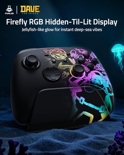 Switch 2 Pro Controller with Charging Dock FUNLAB x Dave the Diver Official Licensed - Hall Effect Sticks, Hidden-Light RGB, One-Click Wake-Up, Turbo, 2 Back Paddles, for Switch 2/OLED/PC, Collector - color: 컬러풀 데이브