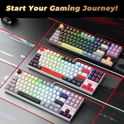 Redragon K552P Mechanical Gaming Keyboard TKL with 18 Backlight Modes, Hot-Swappable Blue Switches, 87-Key Compact Ergonomic Design, N-Key Rollover & Software Programmable Macro - RGB, Black - color: Black RGB