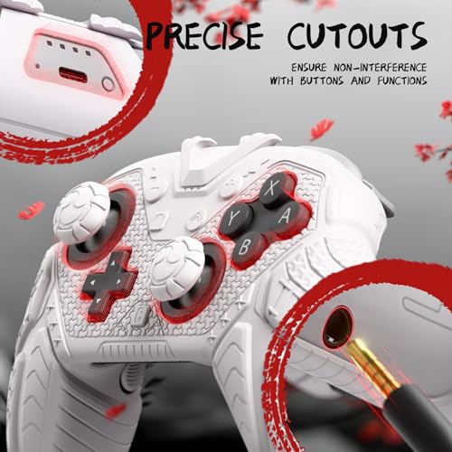 PlayVital for Nintendo Switch 2 Pro Controller Skin Cover – Samurai Armor Edition Silicone Case for Switch 2 Pro Controller with Back Button Caps & Thumb Grip & Sticker, Shockproof - White - color: White