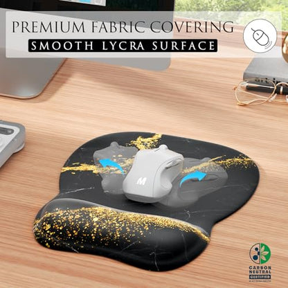 MROCO Ergonomic Mouse Pad with Gel Wrist Rest, 9.4 x 8.1 in, Black Gold | Ergonomic Shape Design, Multiple Pattern Options, Gel Wrist Comfort, Smooth Lycra Surface, Non-Slip PU Base - color: Black Gold
