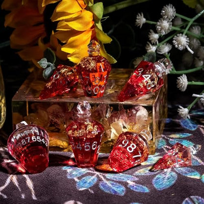 7PCS Potion DND Dice Set,Transparent Sharp Edge Die Set D&D RPG Polyhedral Dice,for Dungeons and Dragons TTRPG Games Roleplaying Games.(Red with Gold Foil) - color: Red With Gold Foil