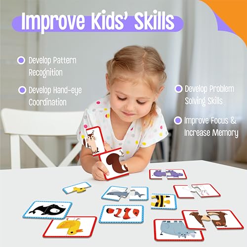 48 Animal Memory Matching Puzzles with Error-Correction, Self-Correcting Puzzle Match Game Educational Learning Activities for Toddlers Kindergarten, Animal-Themed Learning Games Toys for 3 Years Old - style: Animal-B