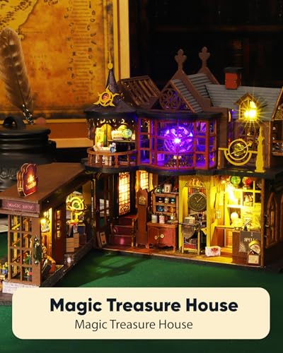DIY Miniature House Kit, DIY Dollhouse Kit for Adults to Build, Mini House Kit with LED, Mayberry Street Miniatures, Ideal Gifts for Birthday, Halloween Christmas(Magic Treasure House) - color: Magic Treasure House