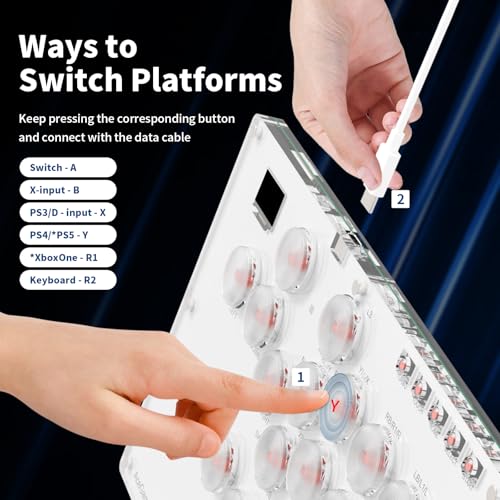 AceGamer Arcade Stick 16Keys All-Button Gamerfinger with Turbo Functions & Custom RGB,Arcade leverless Controller Street Fight for PC/Ps3/Ps4/Steam Game Keyboard-Supports Hot Swap & SOCD (White) - color: White