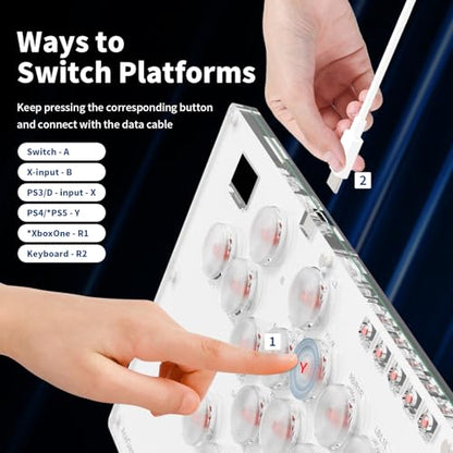 AceGamer Arcade Stick 16Keys All-Button Gamerfinger with Turbo Functions & Custom RGB,Arcade leverless Controller Street Fight for PC/Ps3/Ps4/Steam Game Keyboard-Supports Hot Swap & SOCD (White) - color: White