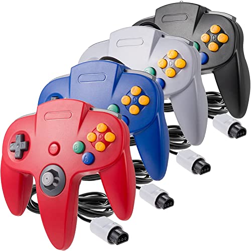 miadore 4 Pack Classic N64 Controller, Wired Classic N64 Gamepad with Upgraded Joystick(Non PC USB Version) (Black/Gray/Red/Blue) - color: Black/Gray/Red/Blue