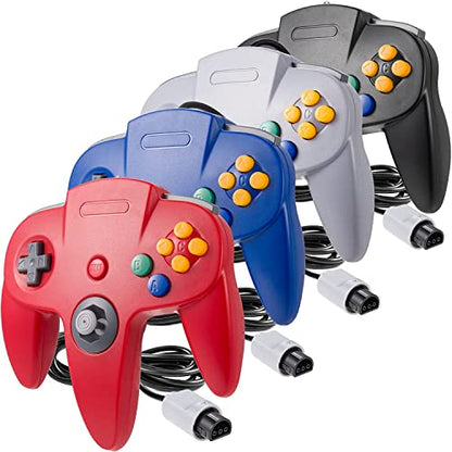 miadore 4 Pack Classic N64 Controller, Wired Classic N64 Gamepad with Upgraded Joystick(Non PC USB Version) (Black/Gray/Red/Blue) - color: Black/Gray/Red/Blue