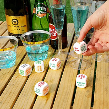 6 Pcs Drinking Dice Game for Adults, Bachelorette Birthday Halloween Party | Game Drunk Frenzy, Bar Night Accessory, White Dice Set, Fun Dare Roller for Family Friends Gathering