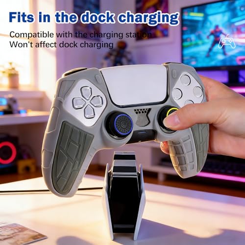 DLseego Protective Cover for PS5 Controller, Soft Silicone Ergonomic Anti-Slip Controller Case Skin with 4 PCS Thumb Stick Grip Caps - Gray - color: Gray