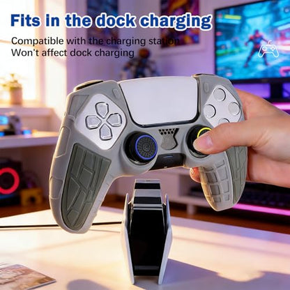 DLseego Protective Cover for PS5 Controller, Soft Silicone Ergonomic Anti-Slip Controller Case Skin with 4 PCS Thumb Stick Grip Caps - Gray - color: Gray