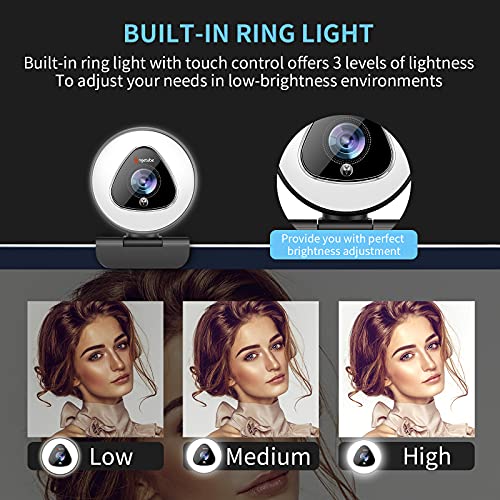Angetube Streaming Webcam with Ring Light, Computer Camera with Microphone | 1080P@30fps, 5X Digital Zoom HD Web cam for Xbox Twitch Gaming, USB PC Web Camera for PC Laptop Desktop Mac
