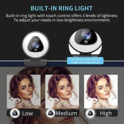 Angetube Streaming Webcam with Ring Light, Computer Camera with Microphone | 1080P@30fps, 5X Digital Zoom HD Web cam for Xbox Twitch Gaming, USB PC Web Camera for PC Laptop Desktop Mac