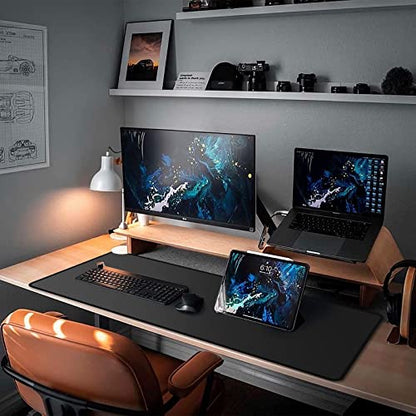 ETZ Extended Gaming Mouse Pad, 31.5 x 11.8 inch Large Black Desk Mat | Stitched Edges, Non-Slip Natural Rubber Base, Washable Surface, Keyboard Support, Home Office Accessory, Durable, 3mm Thick - color: Black