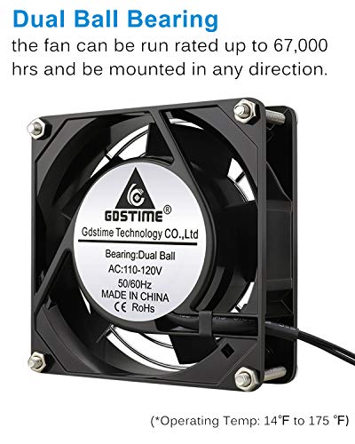 GDSTIME AXIAL 9225 Muffin Fan, 120V AC 92mm x 25mm, Dual Ball Bearing | 110V 115V, 120x120x25mm, Aluminum Frame, High Speed, for Freezer Compressor, Electronics Cabinet Cooling Ventilation Exhaust - size: 92x92x25mm