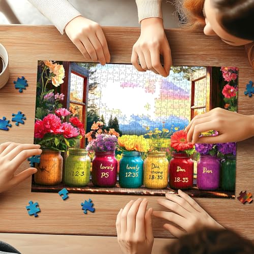 Christian Bible Puzzles for Adults 1000 Pieces, Wishful Window Religious Puzzles with Inspirational Verses, Impossible Challenging Puzzle Perfect for Family Game Nights,Include Poster & A-F Letter - color: Flowers Jars