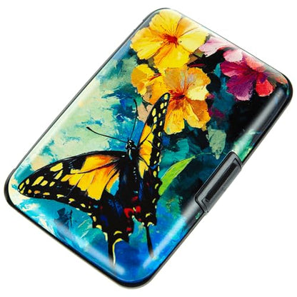 Credit Card Holder, Metal Card Wallet RFID Blocking Mini Slim Aluminum Business Hard Card Case for Women Men (Flowers Butterfly) - color: Flowers Butterfly