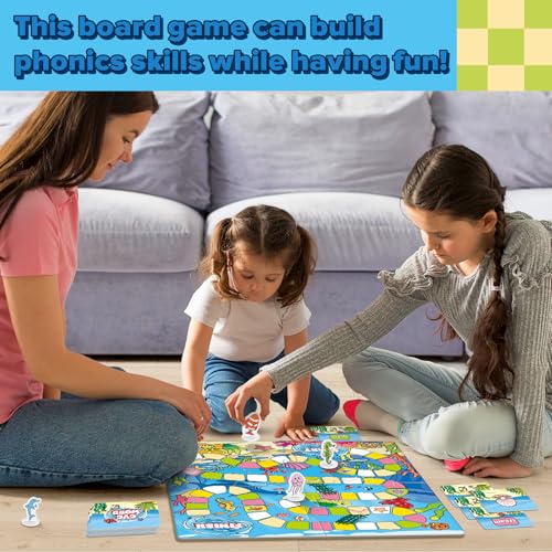 Broytain Word Ocean Phonics Board Game for Kids, Educational Learning Board Game for Boys and Girls, Reading and Spelling Game Ages 4-6, Classroom Travel Indoor Outdoor Family Game