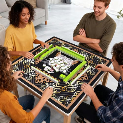 3tyto Mahjong Mat, 31.5x31.5 Inches Black Panther Game Table Cover | Non-Slip, Waterproof, Foldable, Carrying Bag & Mahjong Rules Cards Included