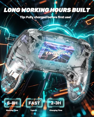 Wireless Controller for PS5/PC/MAC/iOS/Android/Steam Deck, Gamepad with 7 Variable Color RGB Lights/Hall Effect Joystick&Trigger/Dual Vibration/Turbo/Programmable/Headset Jack/1500 mAh Battery