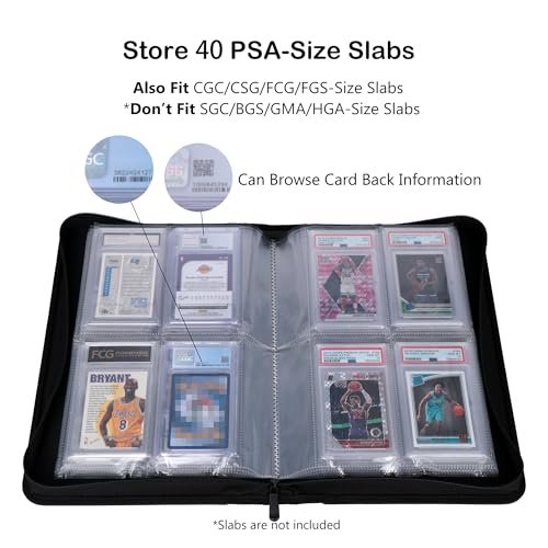 PSA Slab Binder, Holds 40 PSA-Sized Graded Card Slabs | Stores 40 PSA-sized slabs with 4-pocket top-loading pages and included sleeves for graded card protection.