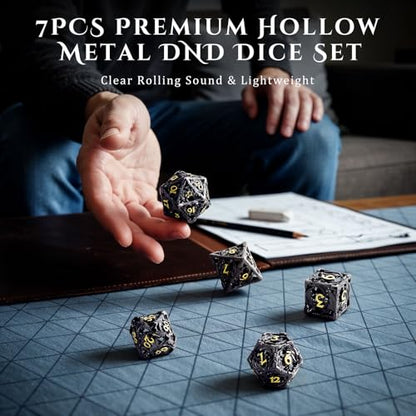 MoKo Dragon Hollow Metal DND Dice Set, Black+Gold | 7 Pcs Polyhedral, D20 D12 D10 D8 D6 D4, For Dungeons and Dragons RPG Games, With Gift Box - color: 4 - Black+gold