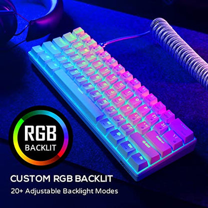 RK ROYAL KLUDGE RK61 60% Mechanical Keyboard with Coiled Cable, 2.4Ghz/Bluetooth/Wired, Bluetooth 61 Keys, Wireless RGB Hot Swappable Brown Switch Gaming Mini Keyboard with Software - White - color: White, size: Hot-swappable Brown Switch