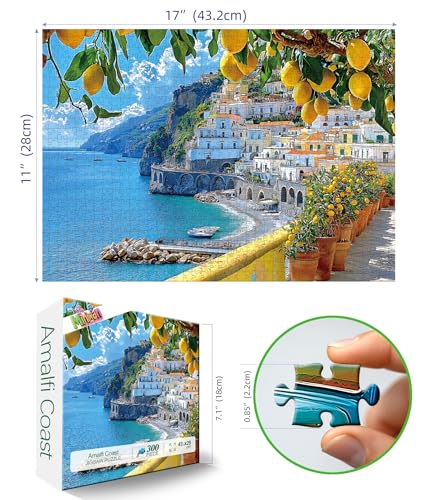 MINIWAN 300 Piece Amalfi Coast Puzzle, 17 x 11 Inches | Premium Jigsaw Puzzle for Adults, Rustic Style, Coastal Landscape - color: 300 Piece Amalfi Coast, size: 17" X 11"