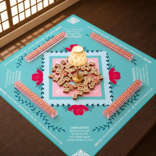 Mahjong Mat for Table 31.5 "x 31.5" American Mah Jongg Mat | Anti-Slip Noise-Reducing Rubber Table Mat Cover with Printed Rules Carrying Bag for Poker,Board Games,Dominoes - color: Green