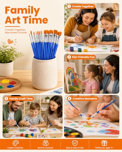 Small Paint Brushes Bulk, 160 Pcs Flat Tip Round Acrylic Paint Brushes for Kids Classroom Acrylic Watercolor Canvas Face Painting Touch Up