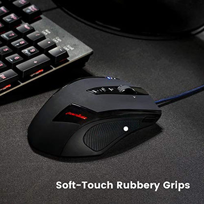 Perixx MX-2000B Programmable Laser Gaming Mouse with Adjustable Weight and RGB Backlight, Black