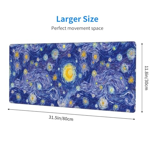 Large Mouse Pads for Desk, Extended Abstract Gaming Mousepad for Women Office Gifts, Funny XL Big Stitched Waterproof Nonslip Computer Mats Deskmat for Keyboard, (Starry Night, 31.5 * 11.8 in) - color: Starry Night