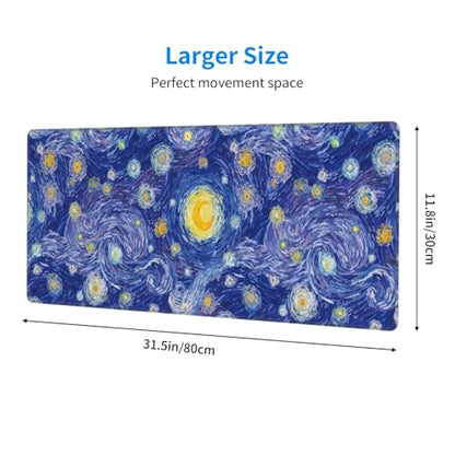 Large Mouse Pads for Desk, Extended Abstract Gaming Mousepad for Women Office Gifts, Funny XL Big Stitched Waterproof Nonslip Computer Mats Deskmat for Keyboard, (Starry Night, 31.5 * 11.8 in) - color: Starry Night