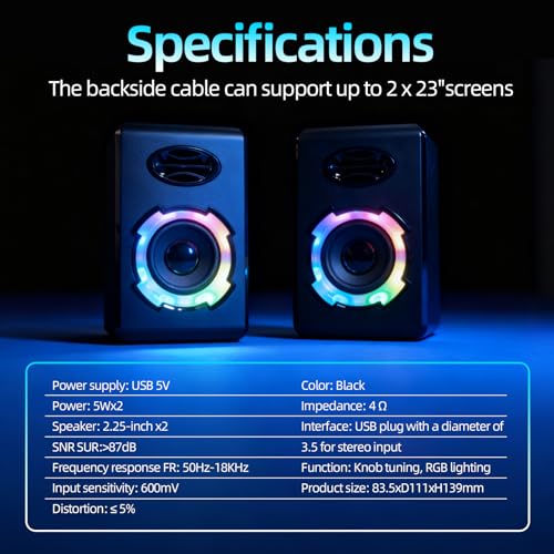 RGB Gaming Computer Speakers, Bluetooth 5.0 USB Powered PC Sound Bar with Dynamic Lighting, Stereo Audio for Desktop PC Laptop Monitor Gaming Setup (Black) - color: FT-166(S205)