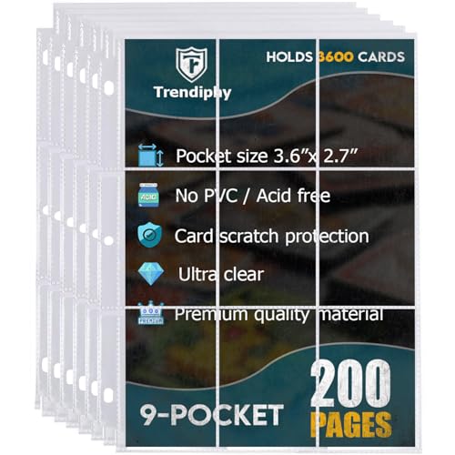 3600 Pockets Trading Card Sleeves, Premium 9-Pocket 200 Sheets, Double-Sided Baseball Cards Sleeves, Card Protectors Sheets for Basketball Cards & More - Fits 3 Ring Binder (200 Sheets) - size: 200 Sheets