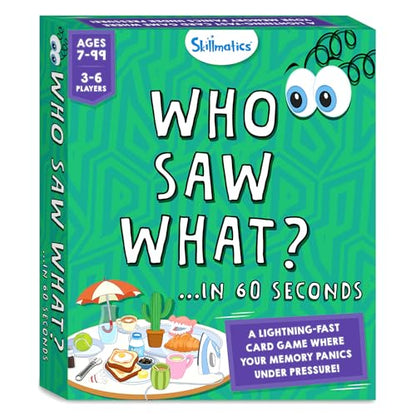 Skillmatics Who Saw What? in 60 Seconds – Memory Card & Board Game for Kids | Fast-Paced Fun for Family Game Night, Quick-Thinking Party Game for Kids,Teens & Adults, Gift for Ages 7, 8, 9 & Up