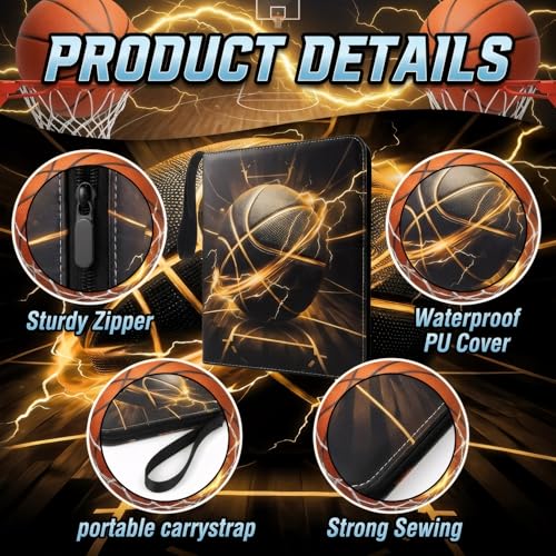 Trading Card Binder 9 Pocket, Gold Basketball Card Binder Holds 900 Cards with 50 Removable Sleeves, Waterproof PU Leather with Zipper Card Collector Album Book Compatible with TCG Cards - color: Gold Basketball