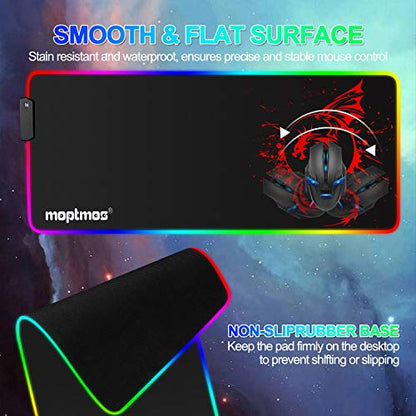 RGB Gaming Mouse Pad Anime Dragon Mousepad Mat LED with 15 Lighting Modes for Computer 31.5 X 12 Inch (Red) - color: LED-Red