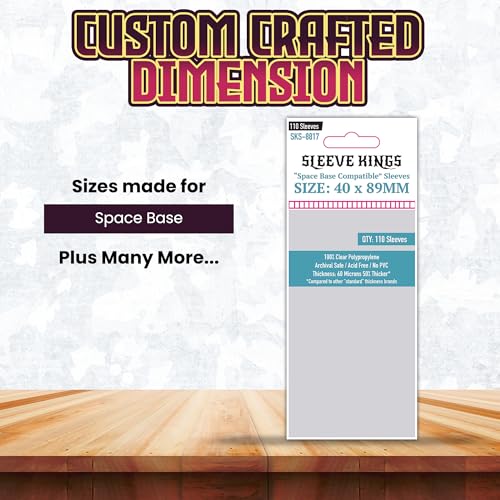 Sleeve Kings Standard Card Sleeves – 110 Count, Clear 60 Micron Thickness, Mini Size (40 x 89 mm), Compatible with Space Base & More – SKU: SKS-8817 - size: 40 x 89 mm, style: Space Base Compatible