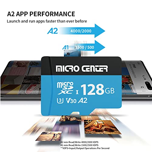 INLAND Micro Center Performance 128GB microSDXC Card, A2 Micro SD Card, UHS-I C10 U3 V30 A2 4K UHD Video Flash Memory Card with Adapter for Smartphones, Tablets, Drones and Action Cameras (128GB) - size: U3 A2 - 128GB