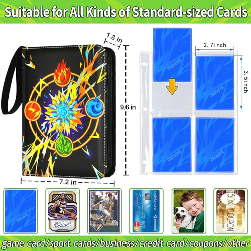 Card Binder for Cards, 4-Pocket Trading Card Binder with 50 Removable Sleeves Fits 400 Cards, Great Creative Design Card Collection Binder Album Gift for Boys Girls Aged 4 to 16 - color: 400 Pockets