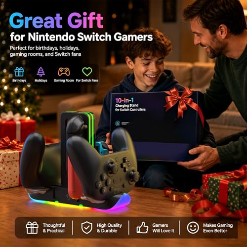 Charging Dock for Nintendo Switch 2 Controllers, RGB 6-in-1 Charging Station for Joy-Cons & Pro Controllers, Gaming Controller Organizer Stand Compatible with Switch 2/OLED/Switch - color: Grey